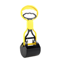 Pegador higiênico para fezes de pets, plástico preto e amarelo, acessório para cães.